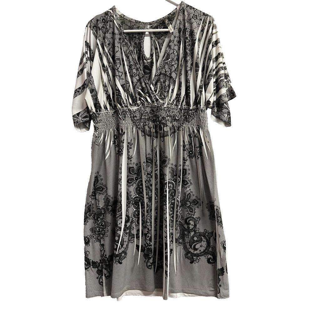 Mi manchi‎  Stretch Gray black Floral Short Sleeves Knee Length Dress sz 2X